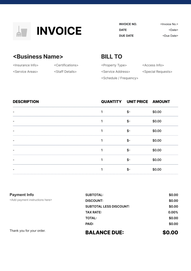 Bold cleaning service invoice template