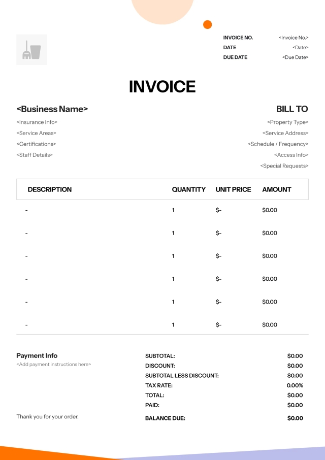 Simple cleaning service invoice template