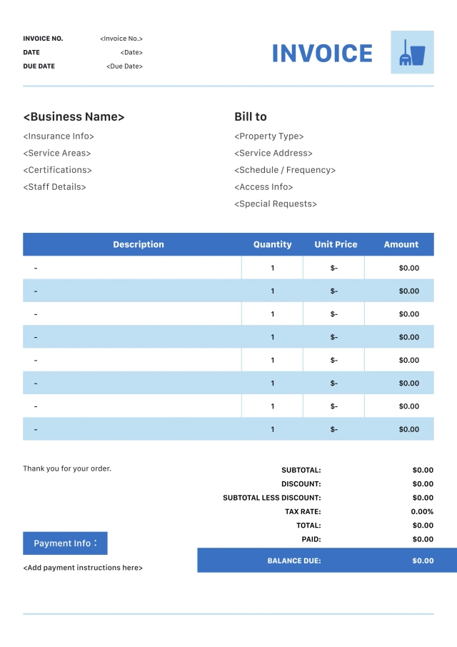 Classic cleaning service invoice template