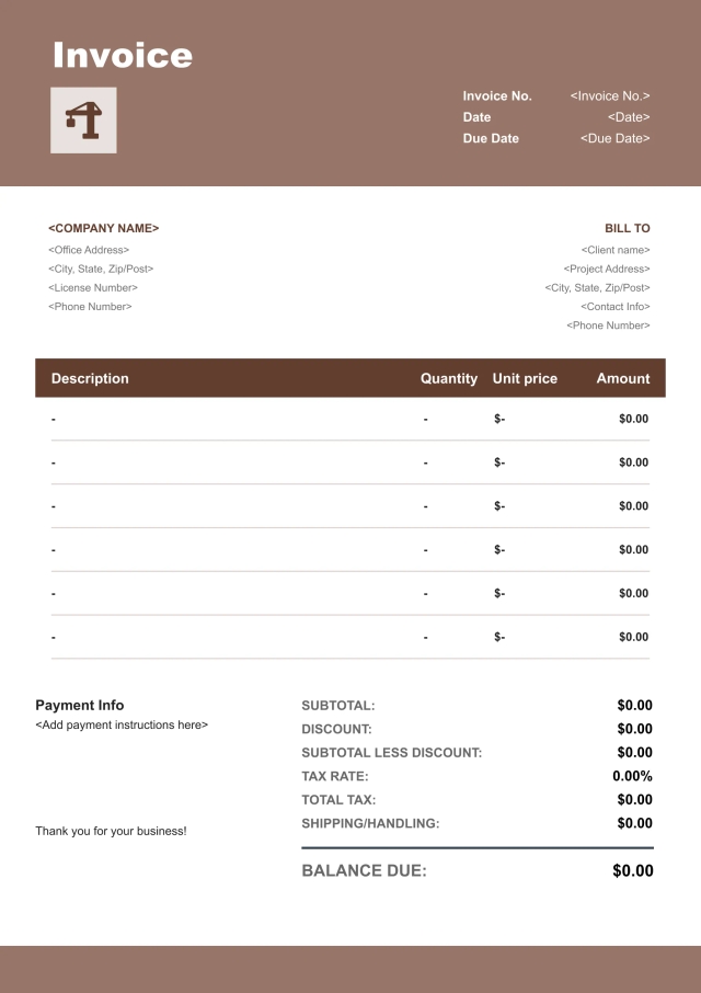 Bold construction invoice template
