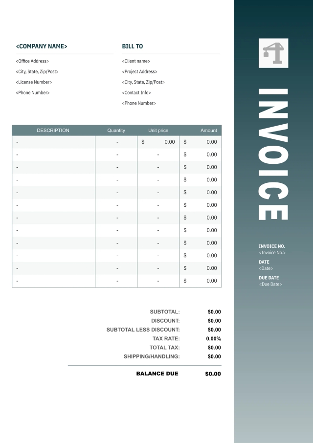 Commercial construction invoice template