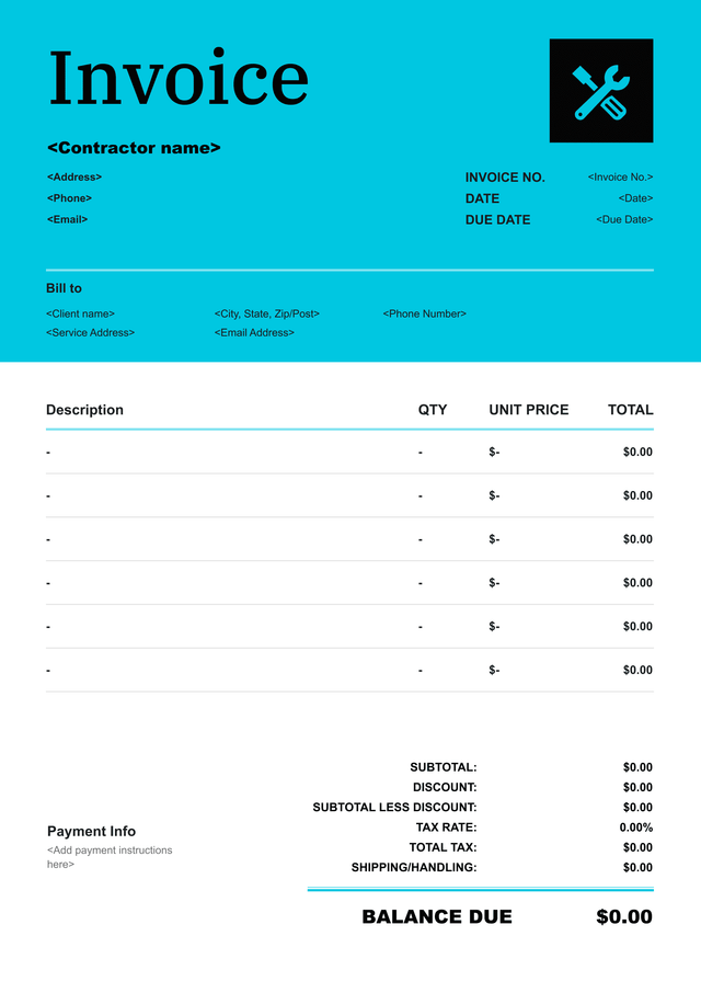 Clean contractor invoice template