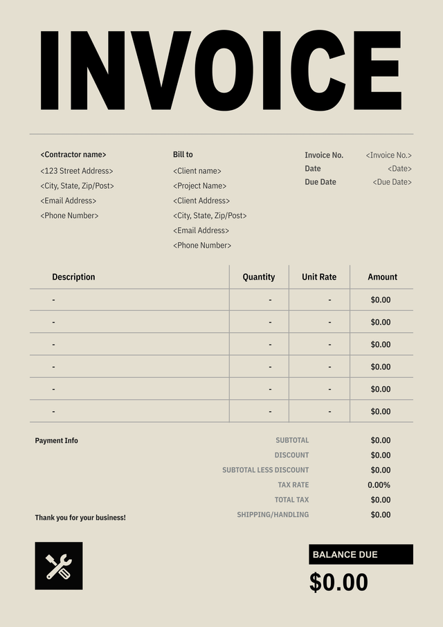 Classic contractor invoice template