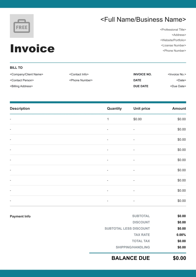 Classic freelance invoice template
