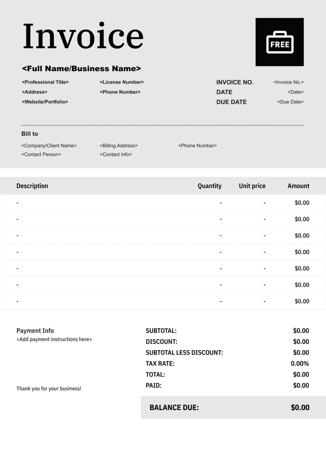 Blocks freelance invoice template