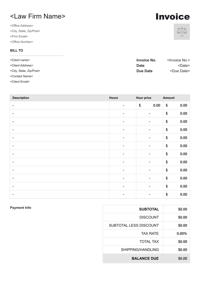 Simple law firm invoice template