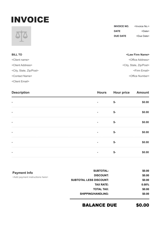 Classic law firm invoice template