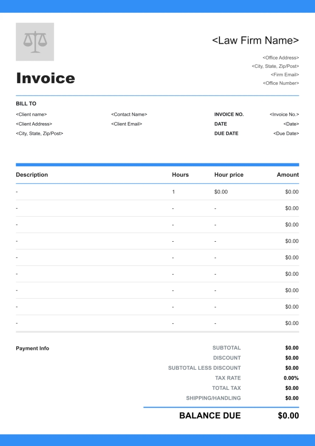 Clean law firm invoice template