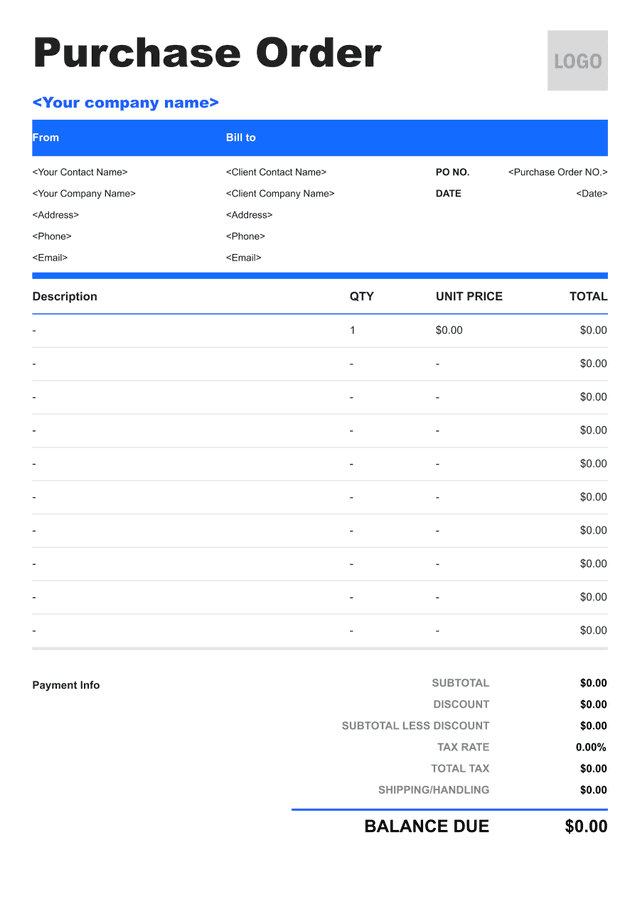 Detailed Order template preview