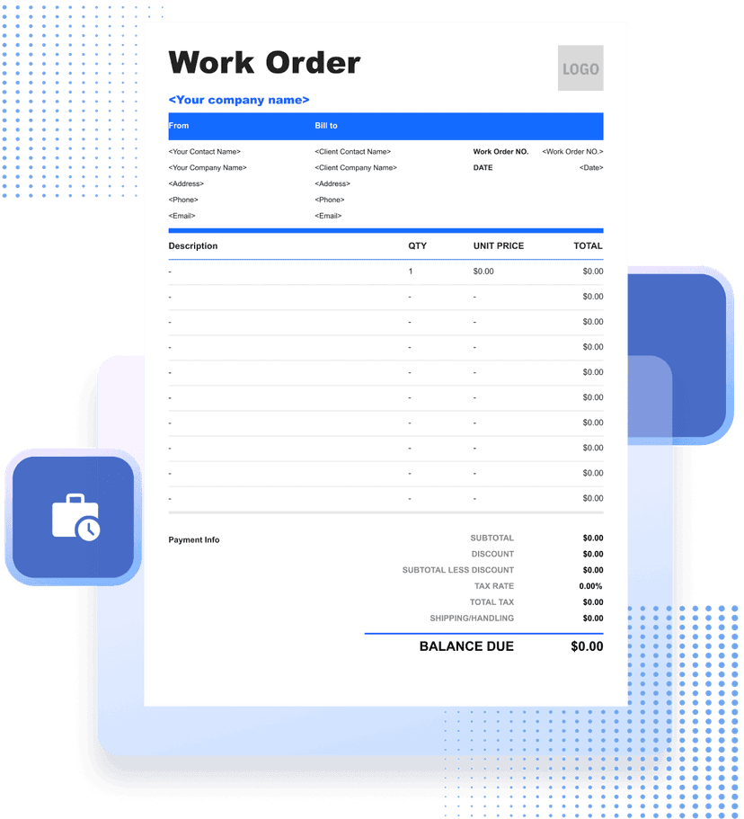 Work order template preview