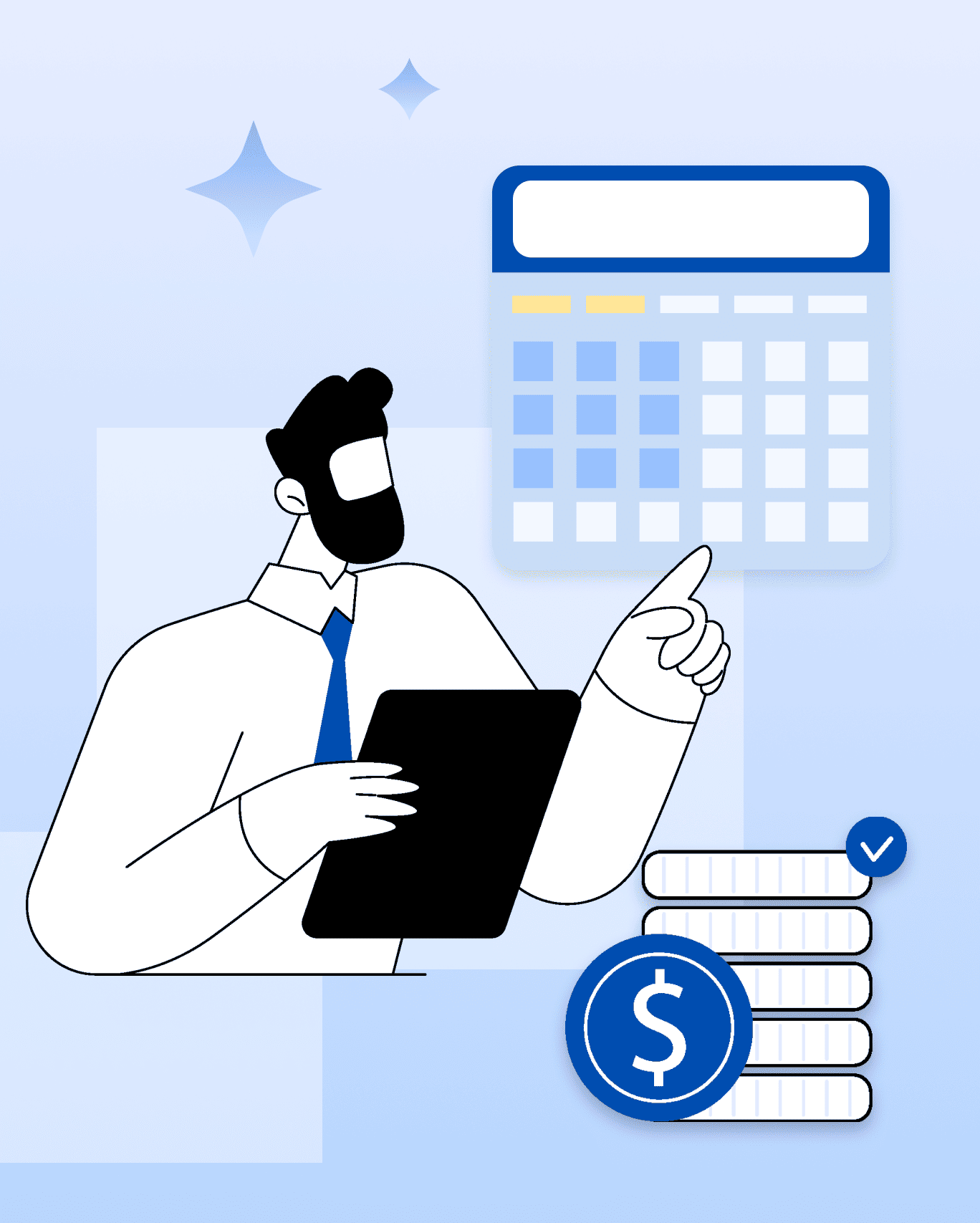 Employee estimating labor costs with a calculator