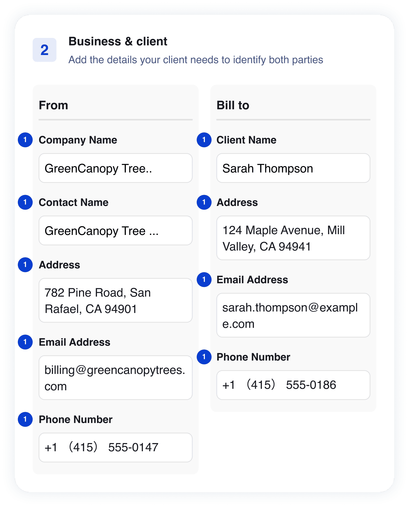 Business and client form