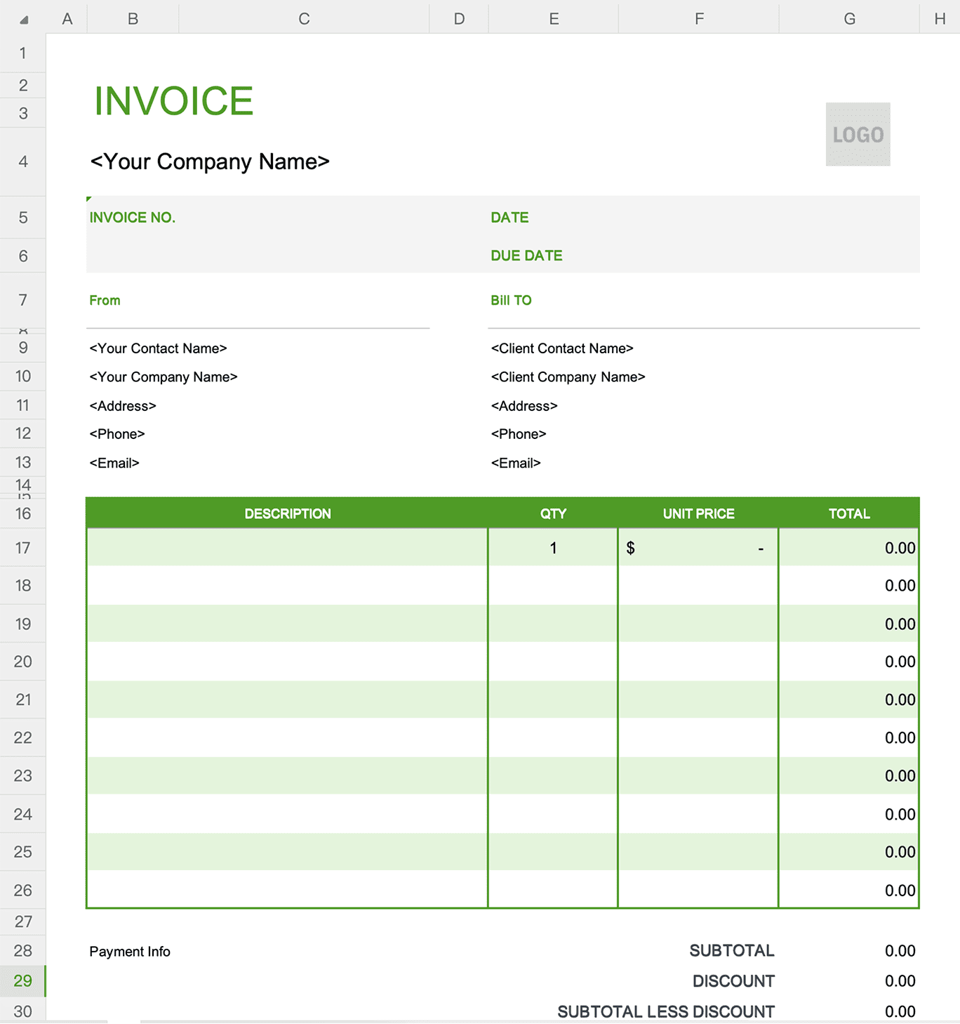 Excel Templates invoice template preview