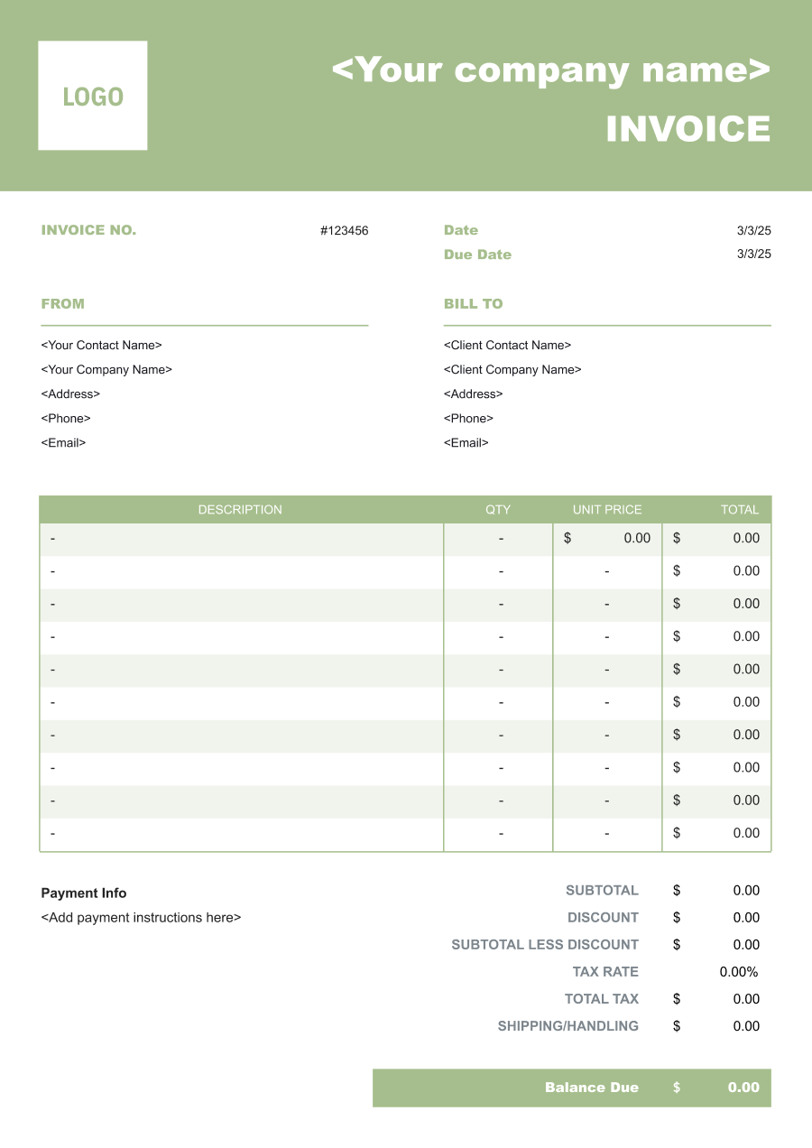 Formal invoice template