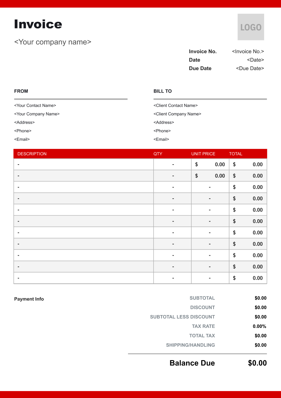 Organized invoice template