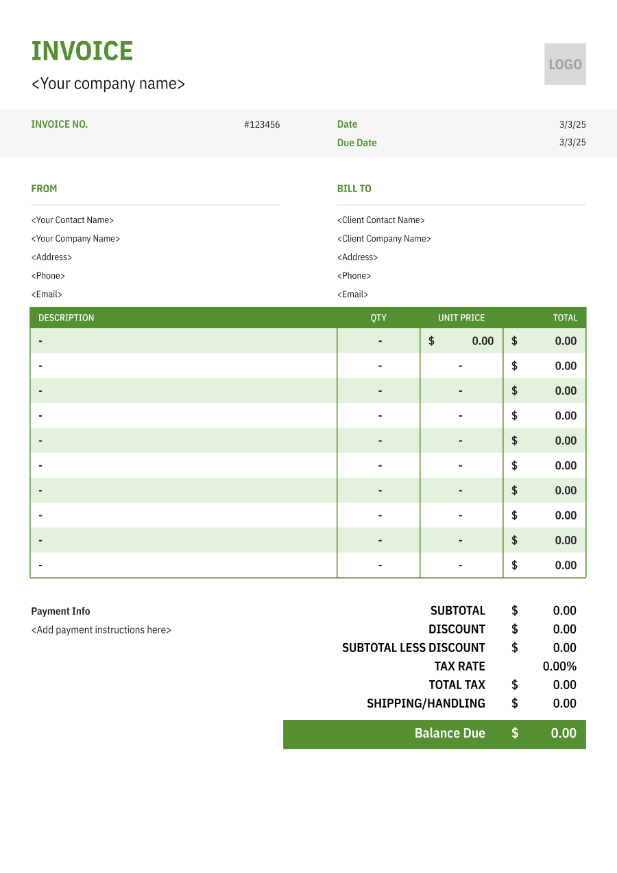 Standard invoice template