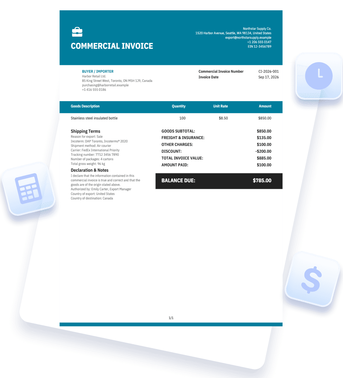 Commercial Invoice Template preview