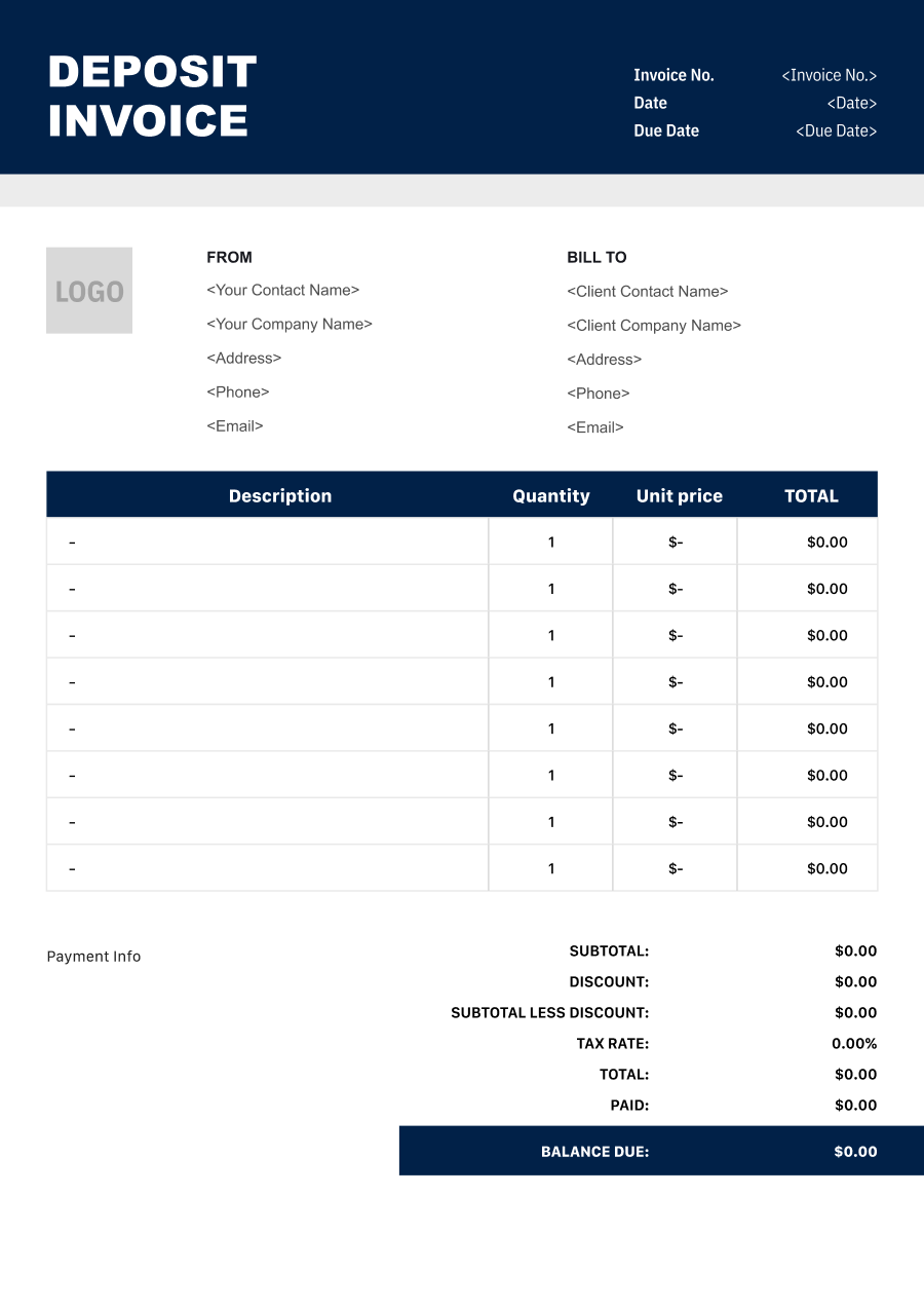 Booking Deposit invoice template