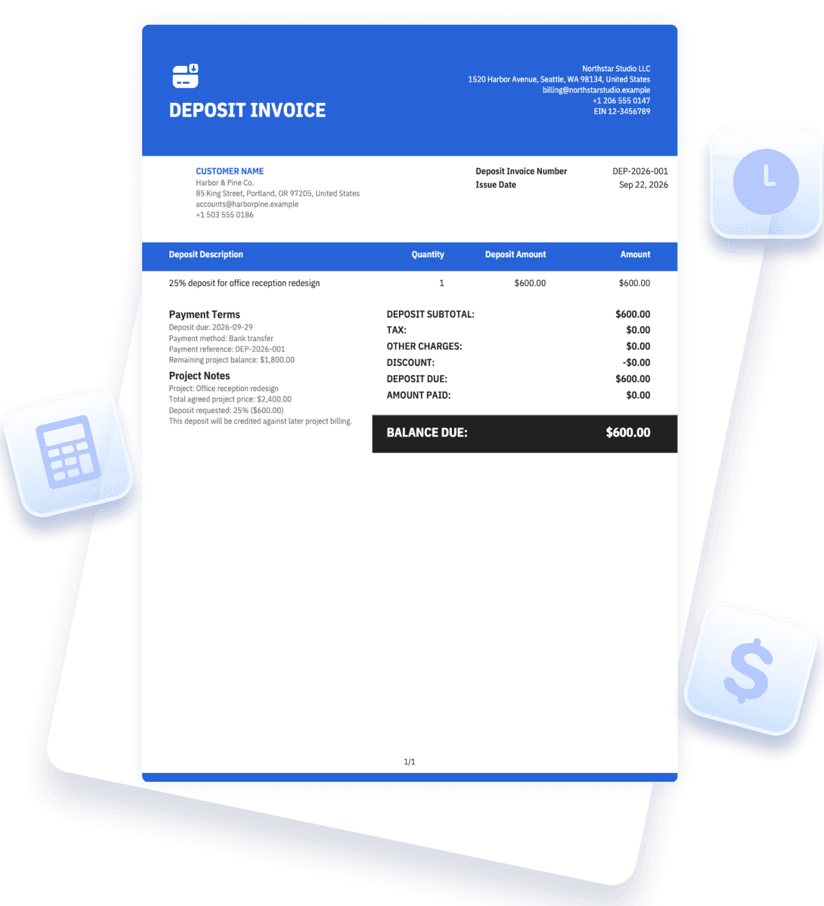 Deposit Invoice Template preview