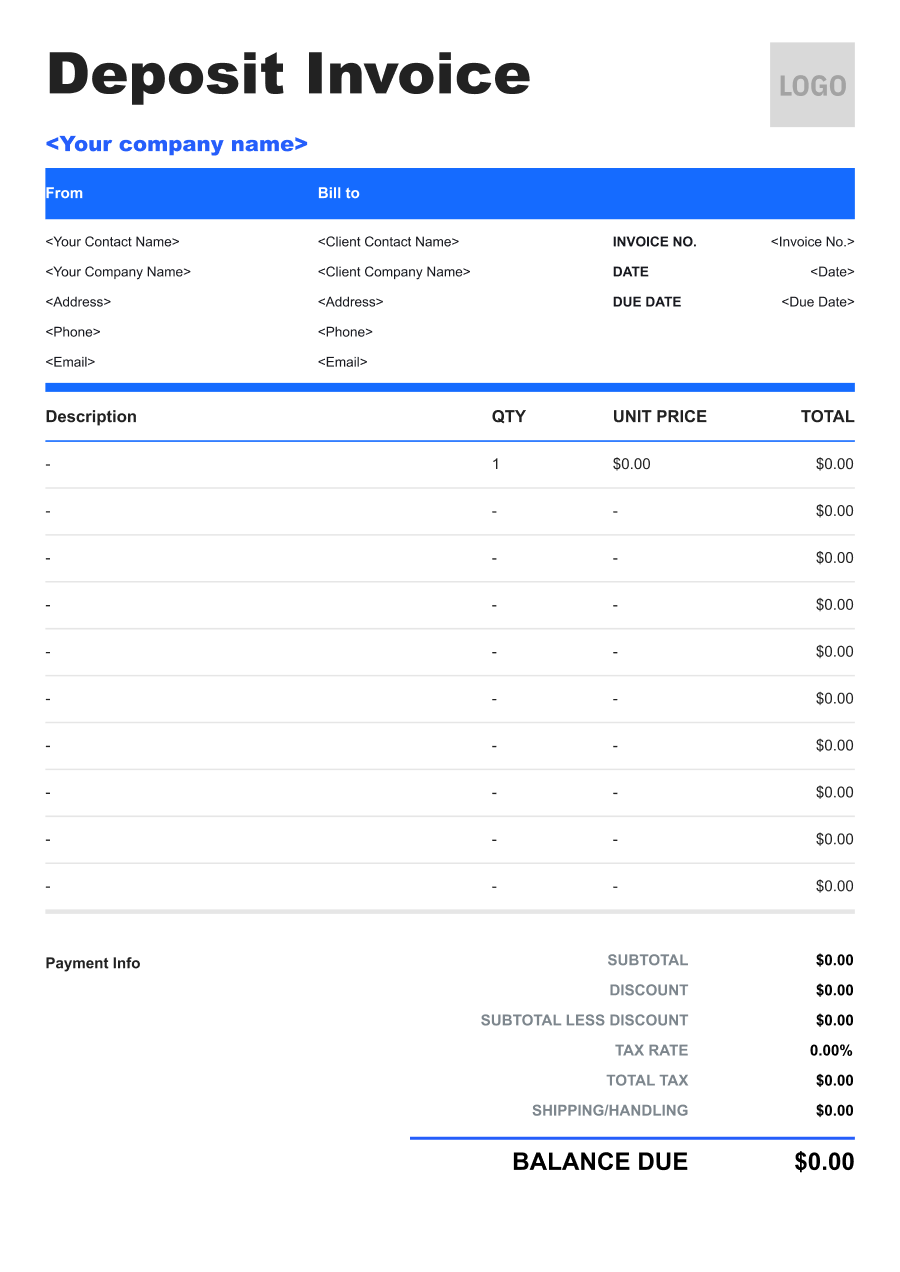 Project Deposit invoice template
