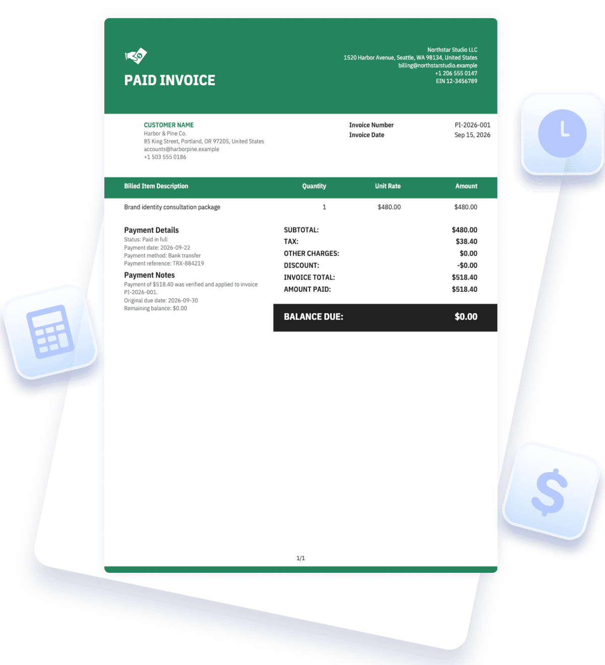 Paid Invoice Template preview