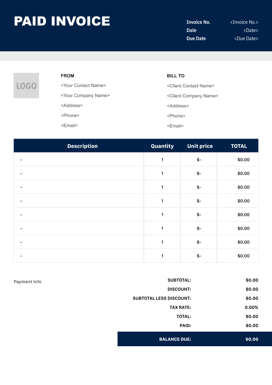 Payment Summary invoice template