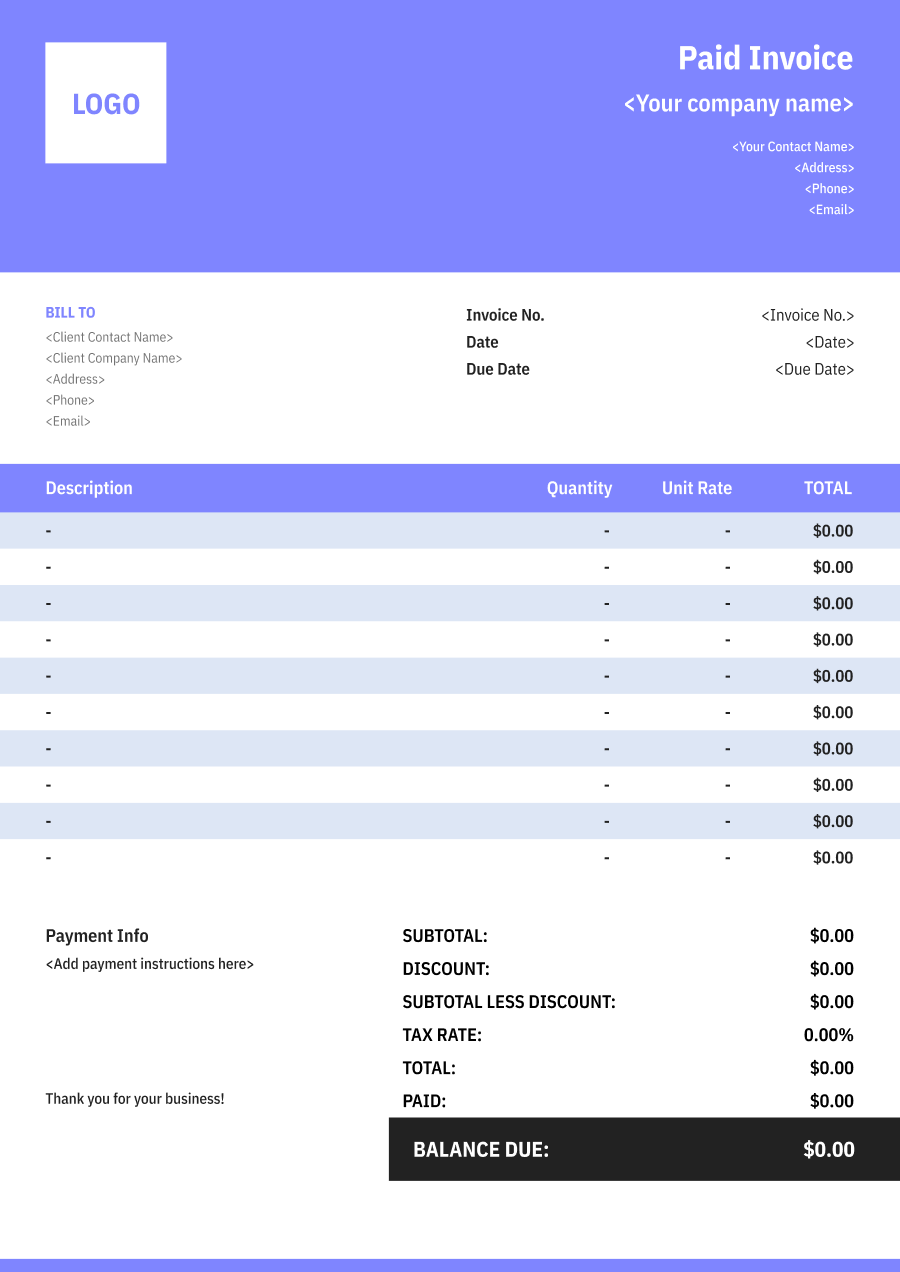 Simple Paid invoice template