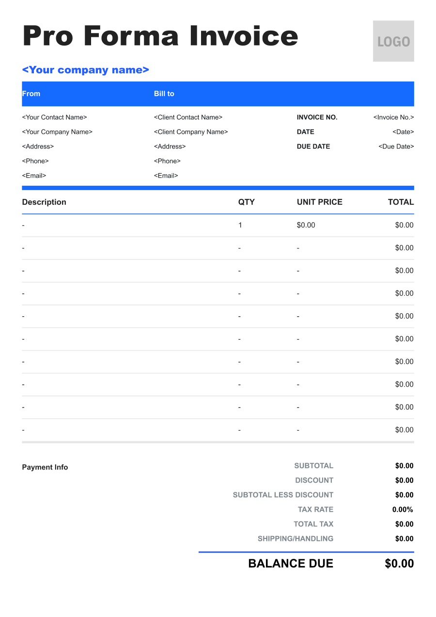 Trade Preview invoice template