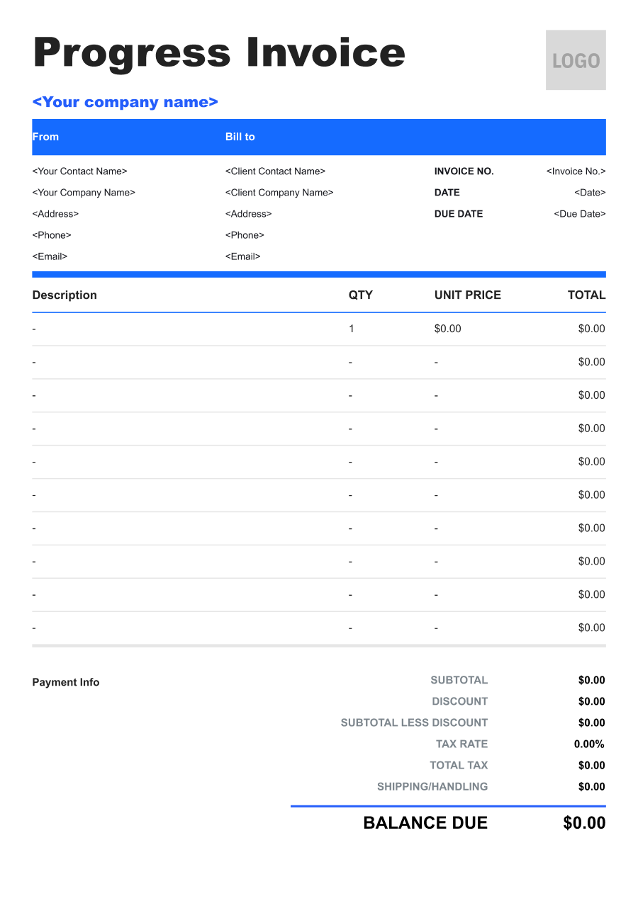 Construction Progress invoice template