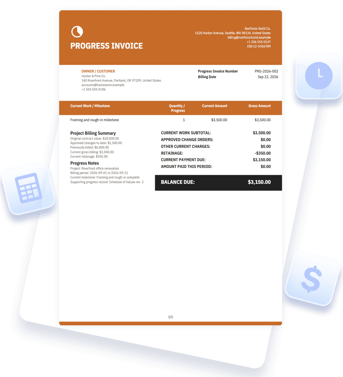 Progress Invoice Template preview