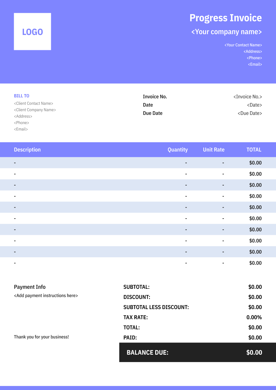 Simple Progress invoice template