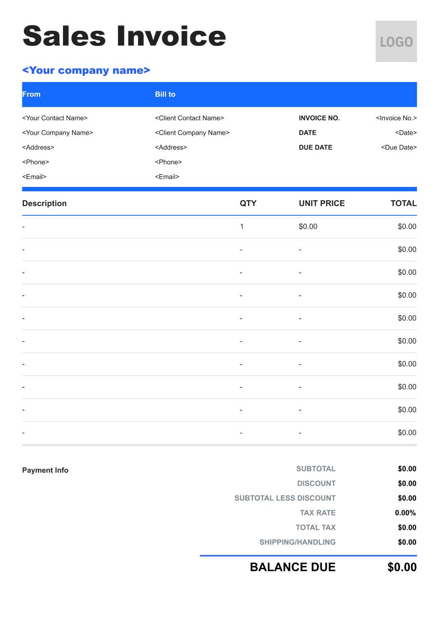 Retail Sale invoice template