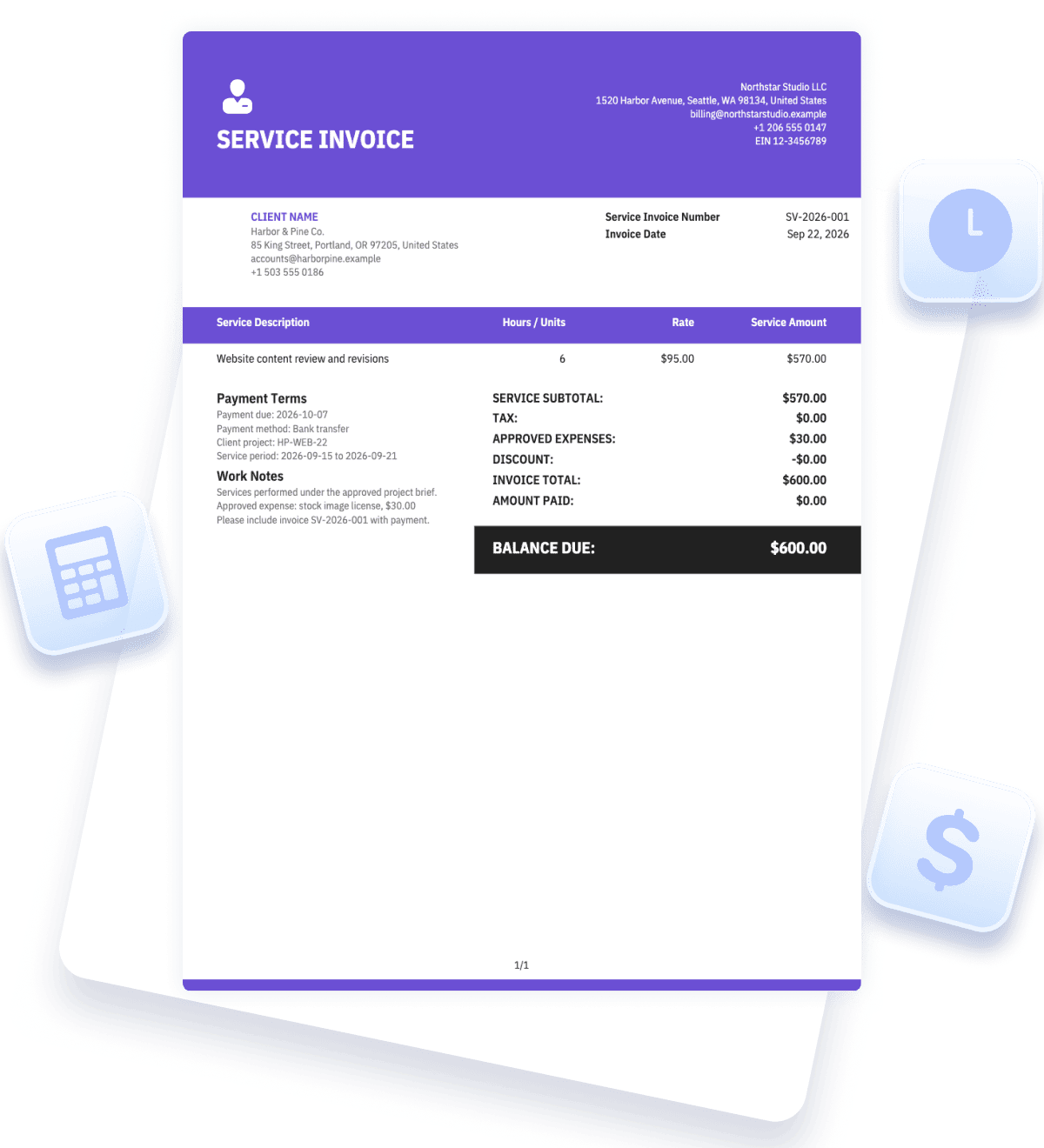 Service Invoice Template preview