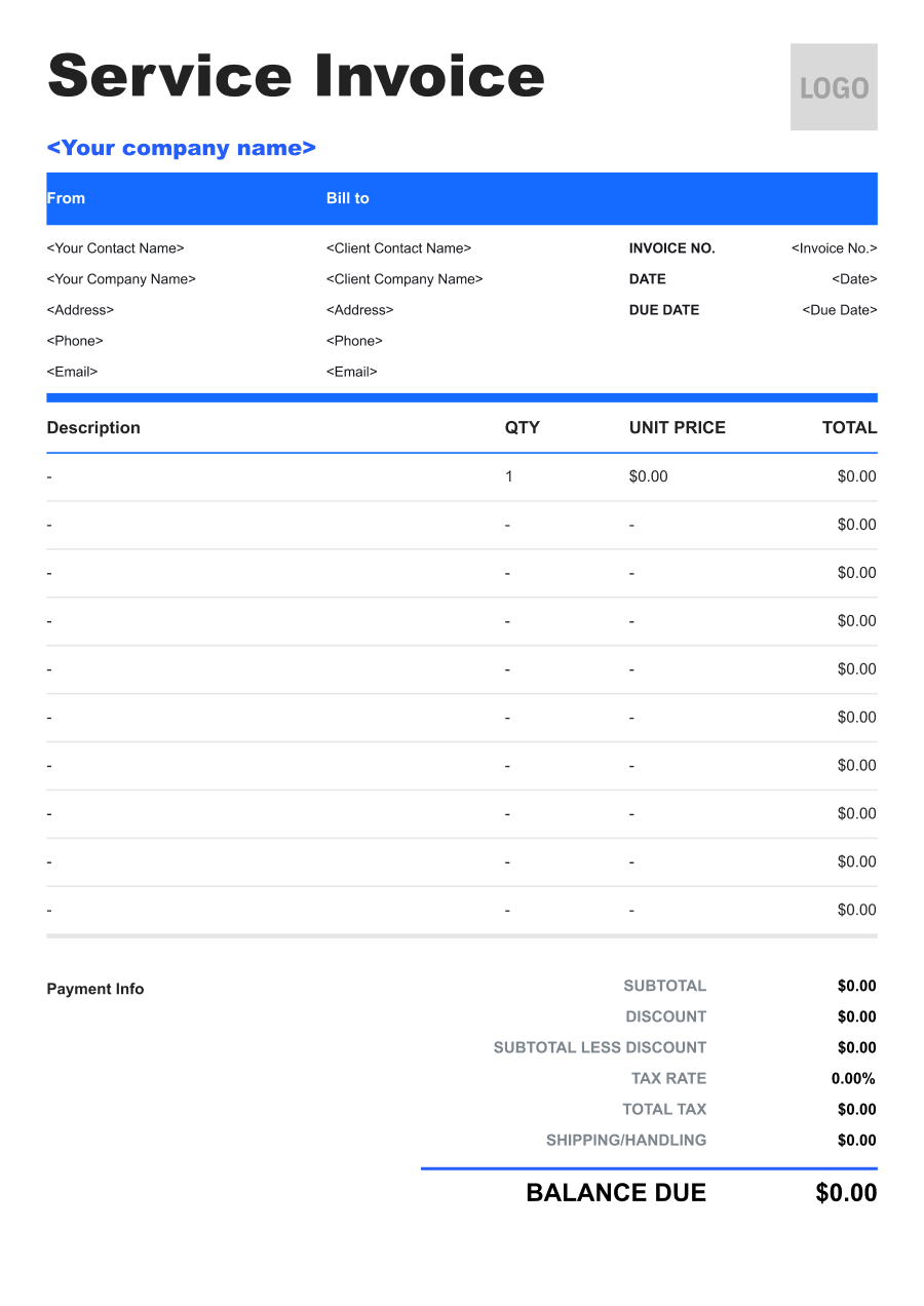Hourly Service invoice template