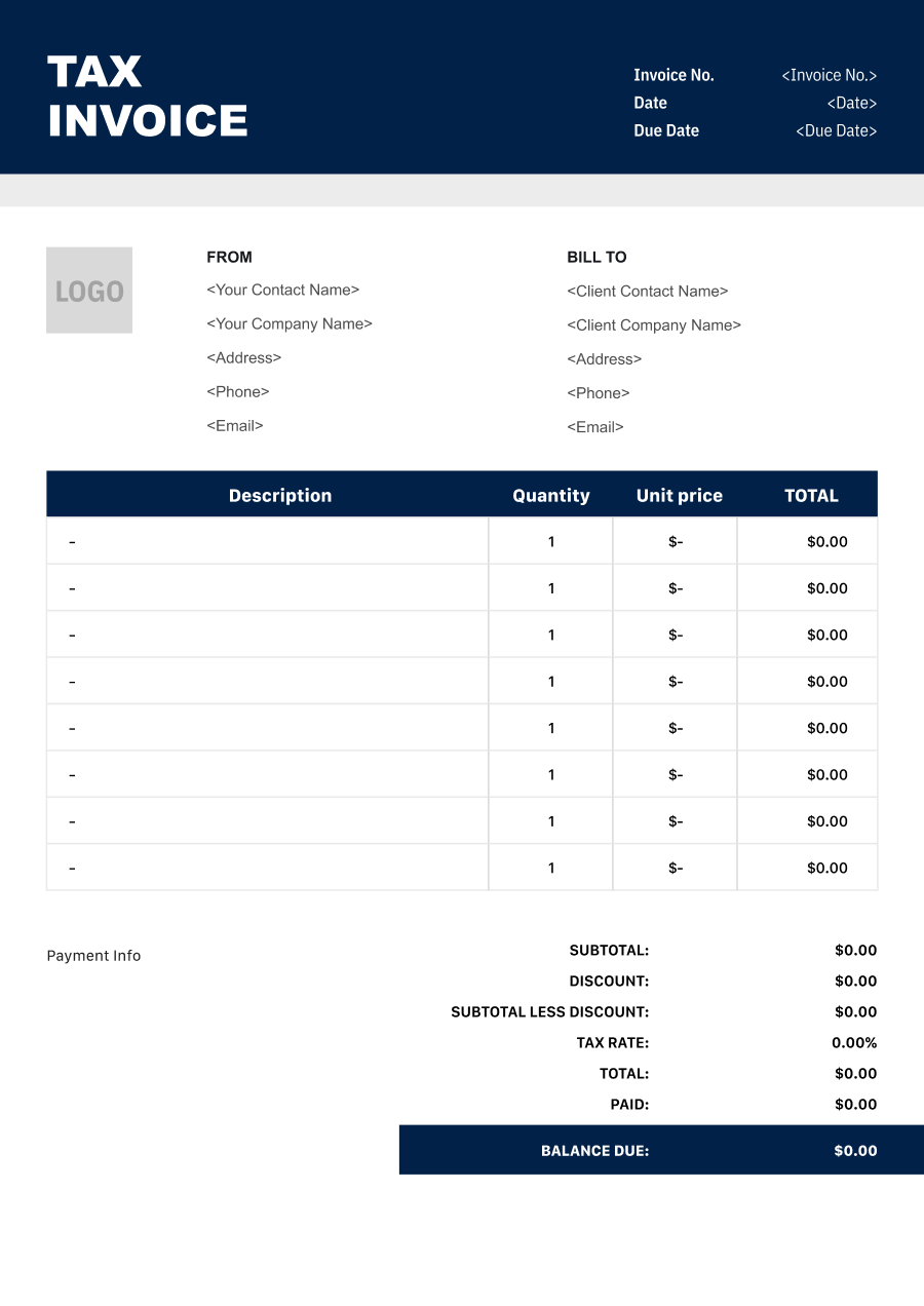 Business Tax invoice template