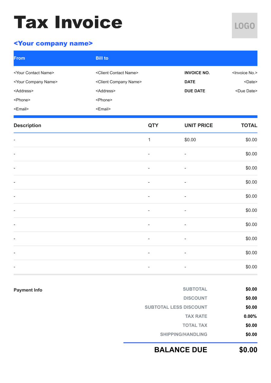 Itemized Tax invoice template